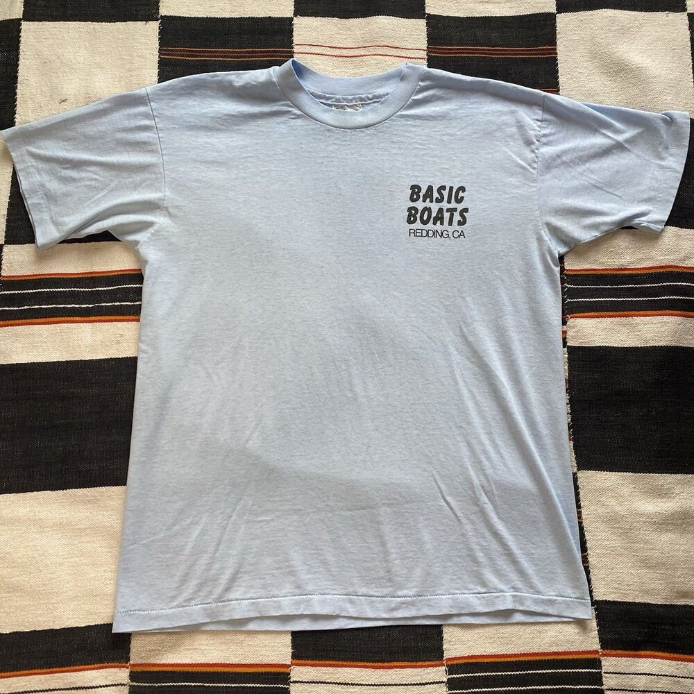 Vintage Hanes Single Stitch Double Sided Graphic Tee Shirt. Size Large. Boats!